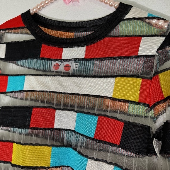 Gabrielab cropped sheer colorful square top size P/S - Picture 2 of 16